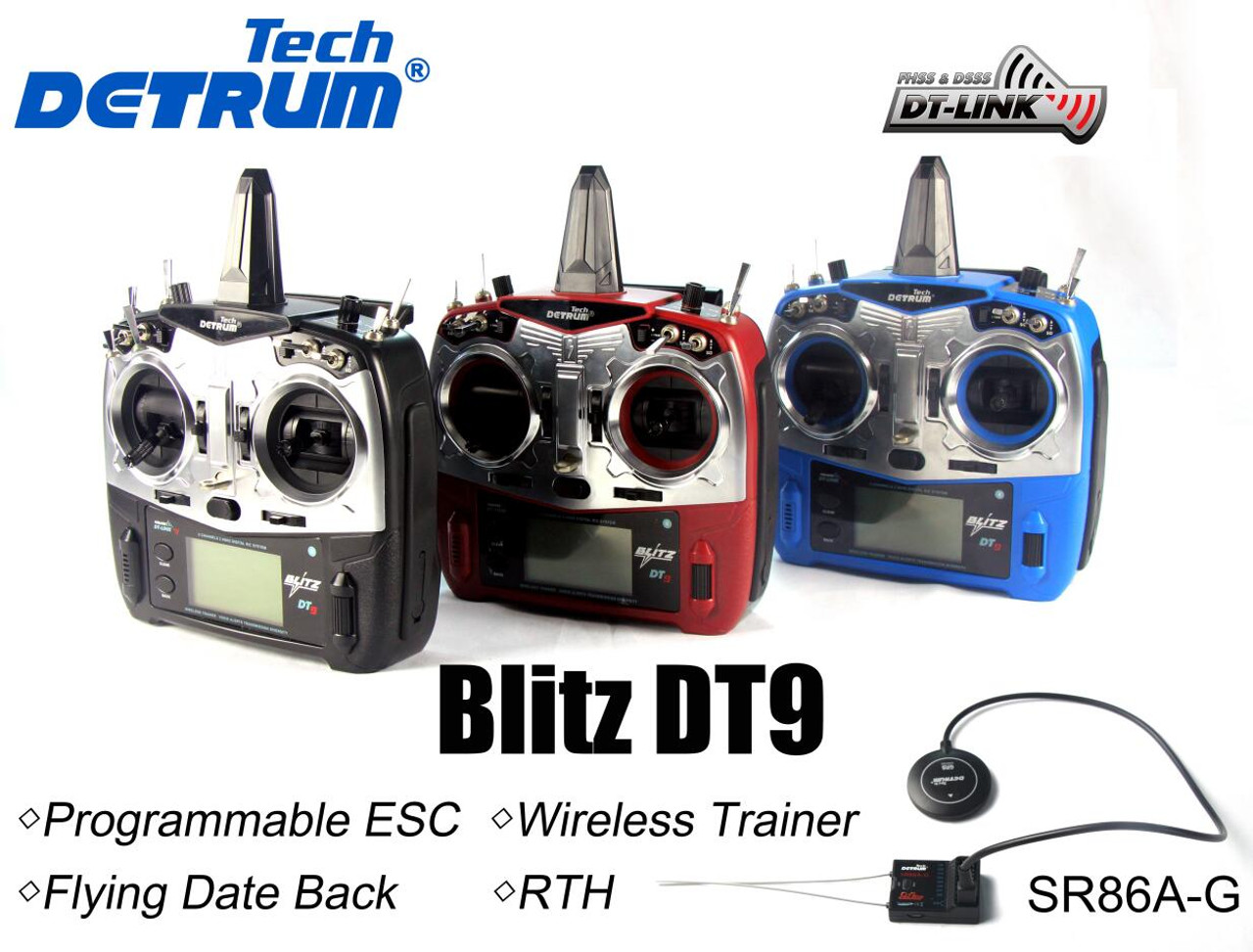 Detrum Blitz-DT9 9CH Smart Programming/Telemetry Transmitter set (TX+SR86A-GPS and Autopilot Telemetry)